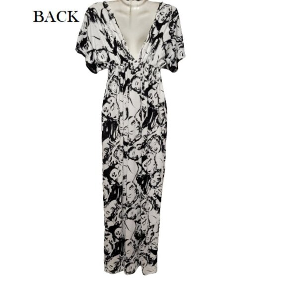 Marilyn Monroe Print Black White V Neck Short Sleeve Long Maxi Dress  Size S/M - Picture 3 of 14